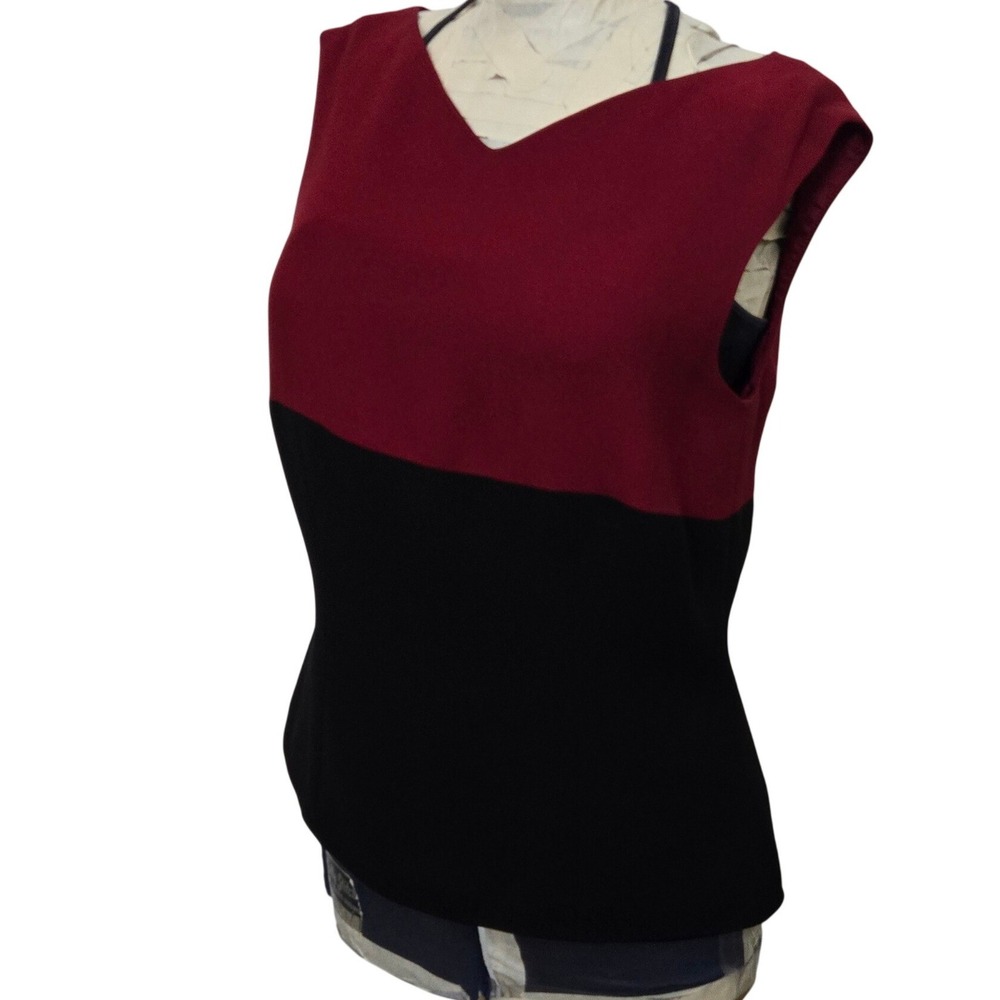Vintage Casual Corner Womens Top Size 6 Red Black Colorblock Sleeveless 90s Zip